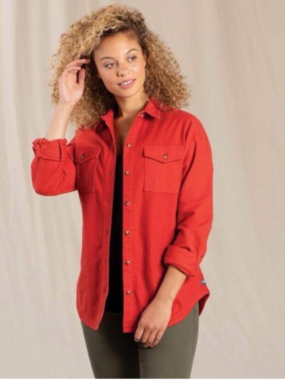 Toad&Co Coral Red Button-Front Utility Shirt
